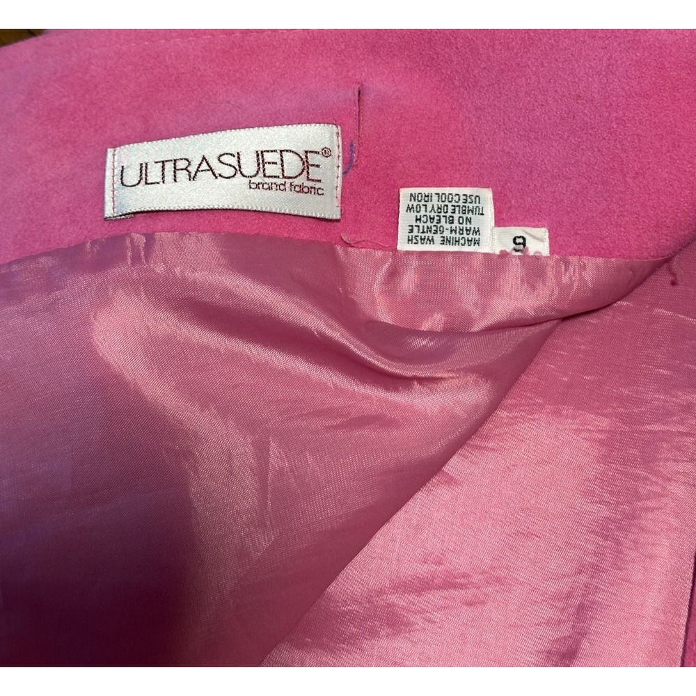 Vintage Women's Ultrasuede‎ Bubble Gum Electric Pink Long Trench Coat Size 6 - Picture 12 of 13